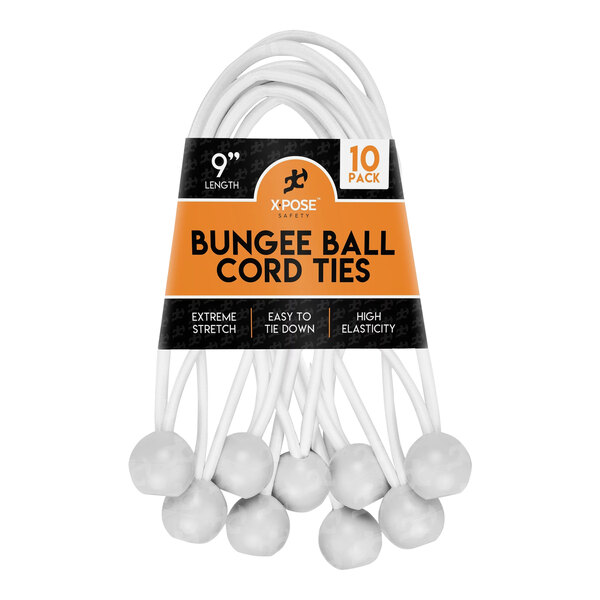 Xpose Safety 9" White Heavy-Duty Bungee Ball Cords BB-9W-10 - 10/Pack