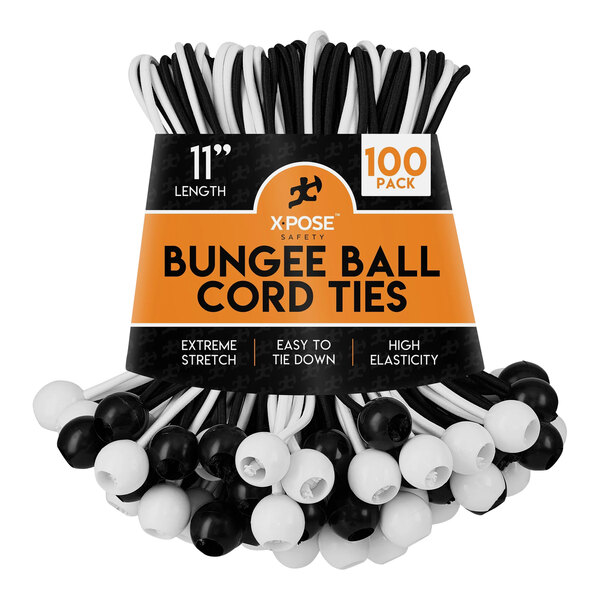 Xpose Safety 11" Assorted Black and White Heavy-Duty Bungee Ball Cords BB-11M-100 - 100/Pack