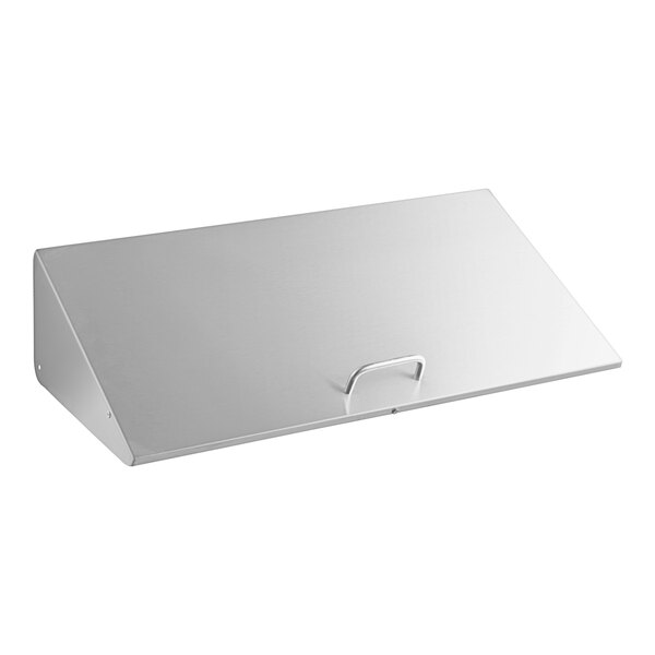 A silver metal lid with a handle for an Avantco refrigeration tray.