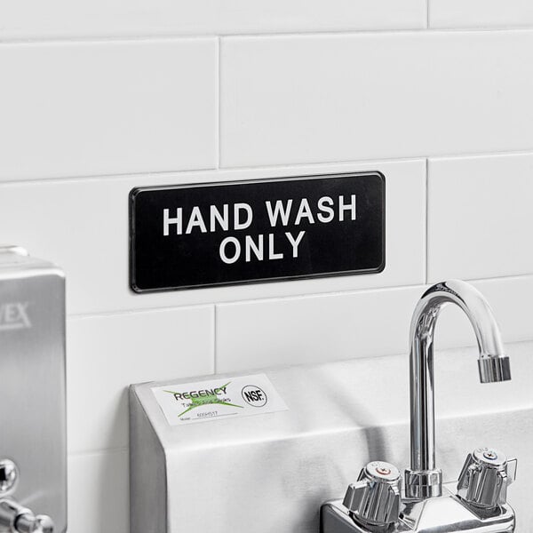 Lavex Hand Wash Only Sign - Black and White, 9" x 3"