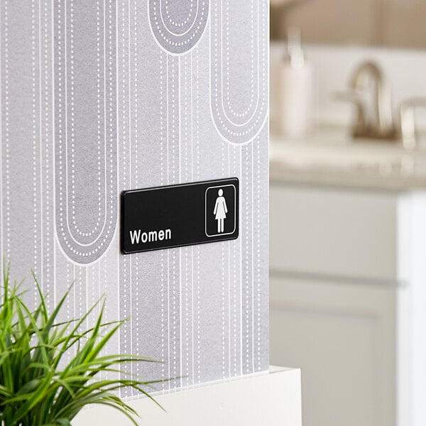 Lavex Women's Restroom Sign - Black and White, 9" x 3"