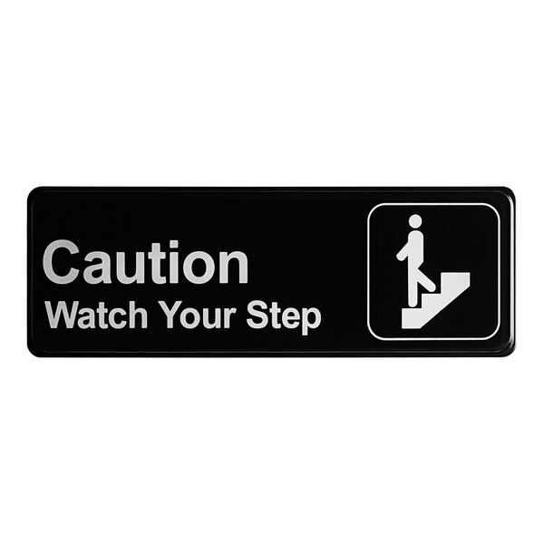 Lavex Caution, Watch Your Step Sign - Black and White, 9" x 3"