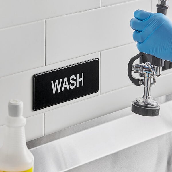 Lavex Wash Sign - Black and White, 9" x 3"