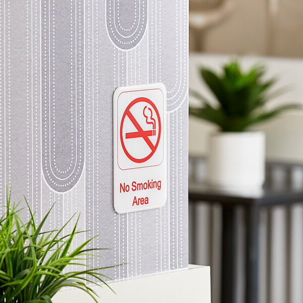 Lavex No Smoking Area Sign - Red and White, 9" x 6"