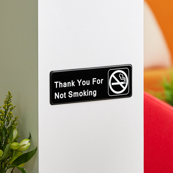 Lavex Thank You For Not Smoking Sign - Black and White, 9" x 3"