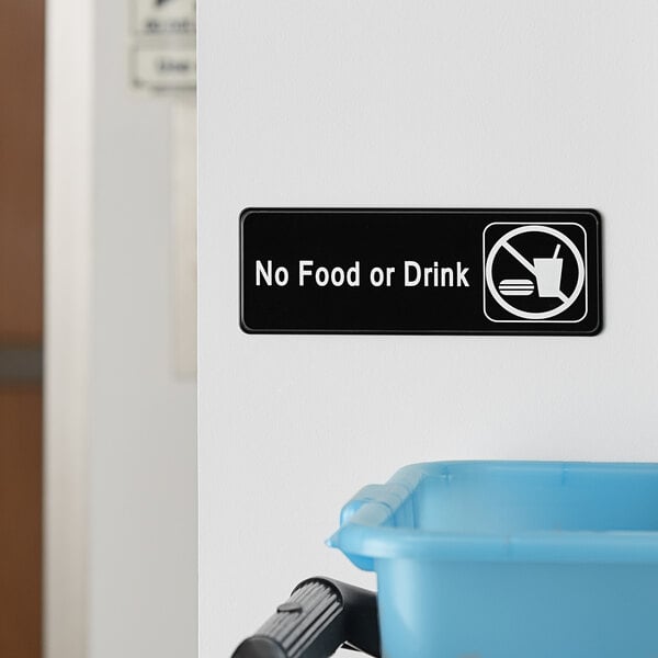 Lavex No Food Or Drink Sign - Black and White, 9" x 3"
