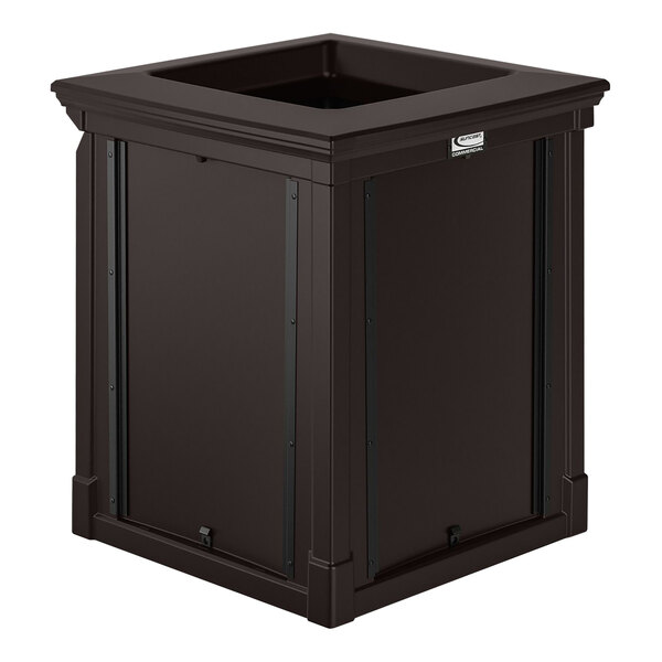 Suncast RMCC3502 35 Gallon Java Outdoor Waste Container with Open Top Lid and Sign Frames