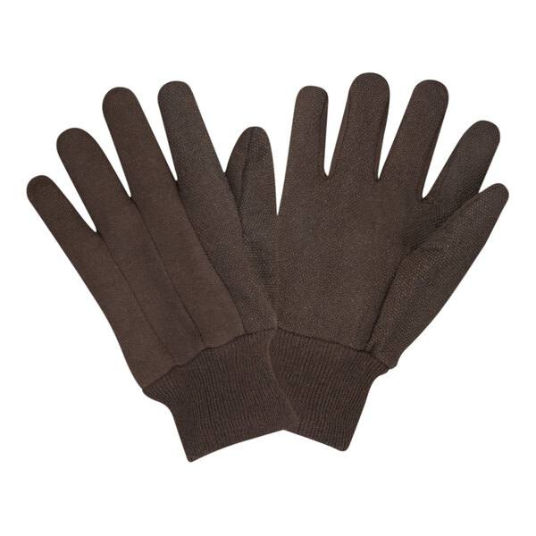 Cordova Men's Standard Weight Brown Polyester / Cotton Jersey Gloves with Large PVC Dots Palm Coating - Large - 12/Pack
