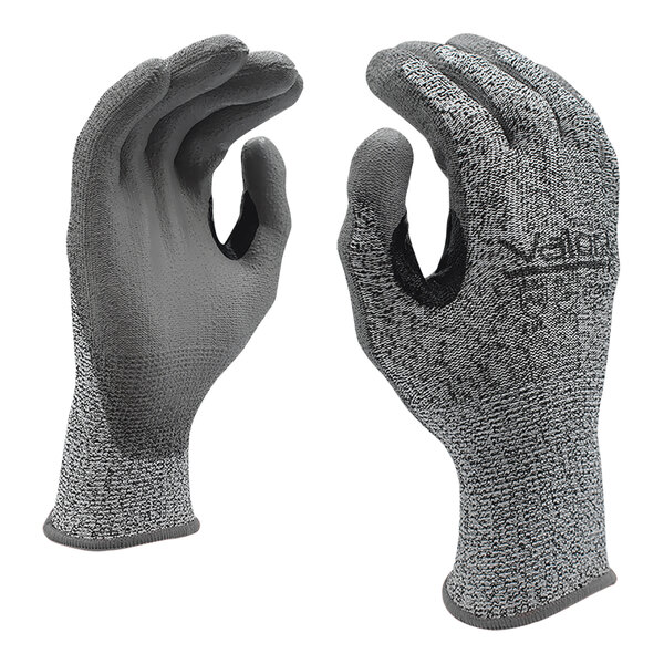 Cordova Valor Plus Salt and Pepper HPPE / Synthetic Fiber Gloves with Gray Polyurethane Palm Coating and Reinforced Thumb Crotch - Large