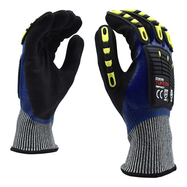 Cordova Tuf-Cor Impact Salt and Pepper 13 Gauge HPPE / Synthetic Fiber Gloves with 2-Layer Nitrile Coating and TPR Reinforcements - Large