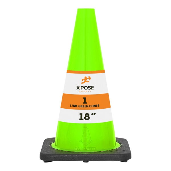 Xpose Safety 18 Lime Green Heavy-Duty PVC Traffic Cone with 3 lb. Base LTC18-1-X