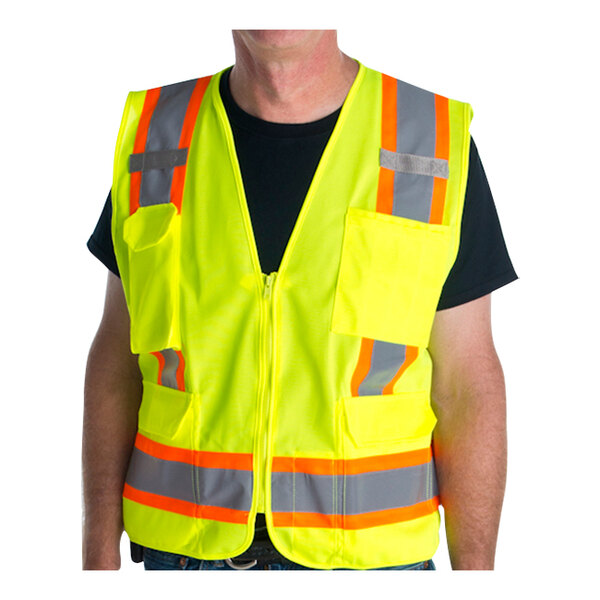 Cordova Cor-Brite Lime Type R Class II High Visibility Surveyor's Mesh Back Safety Vest with Two-Tone Reflective Tape - Medium