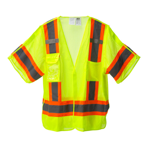 Cordova Cor-Brite Lime Type R Class III High Visibility 5-Point Breakaway Self-Extinguishing Mesh Safety Vest with Hook & Loop Closure - 3X