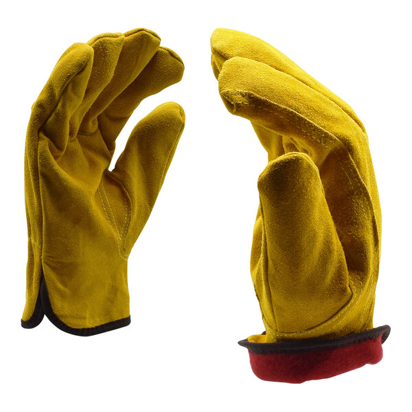 Cordova Russet Standard Grain Split Cowhide Leather Driver's Gloves with Red Fleece Lining - 12/Pack