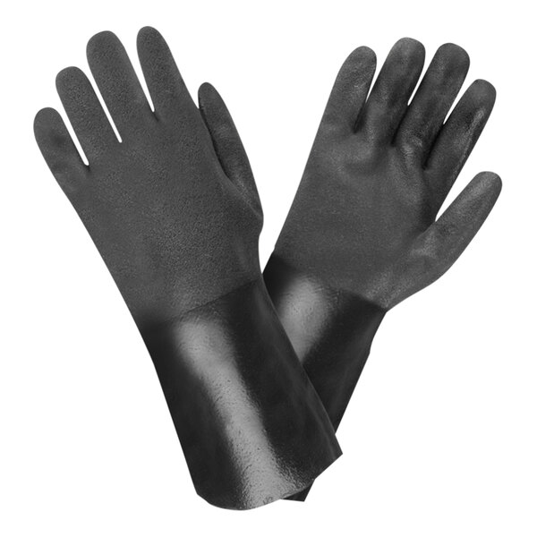 Cordova Black 14" Large Double-Dipped Sandpaper PVC Gloves with Interlock Lining - 12/Pack