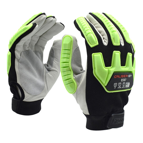 Cordova CALIBER-GT Spandex Driver's Gloves with Grain Goatskin Palm Coating, HPPE / Steel Lining, and TPR Reinforcements - Medium