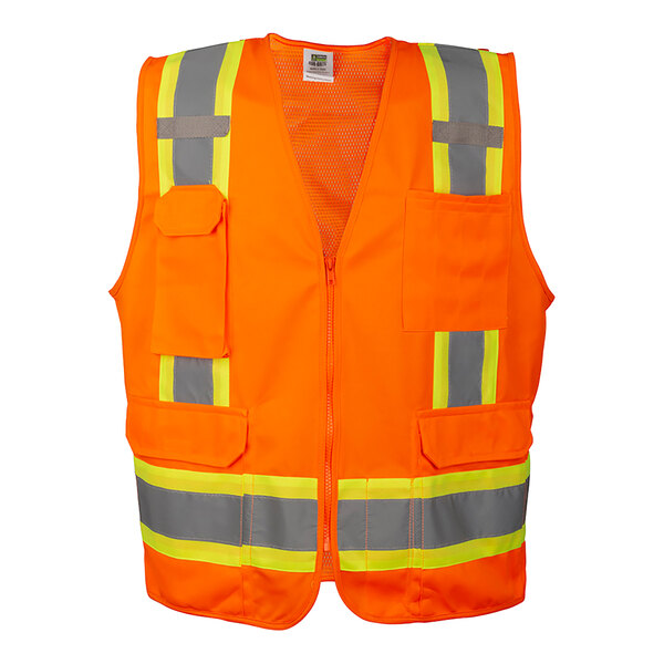 Cordova Cor-Brite Orange Type R Class II High Visibility Surveyor's Mesh Back Safety Vest with Two-Tone Reflective Tape - Large
