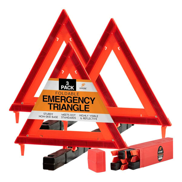 Xpose Safety 17" Orange Emergency Triangles with Red Reflectors WTR-3 - 3/Pack