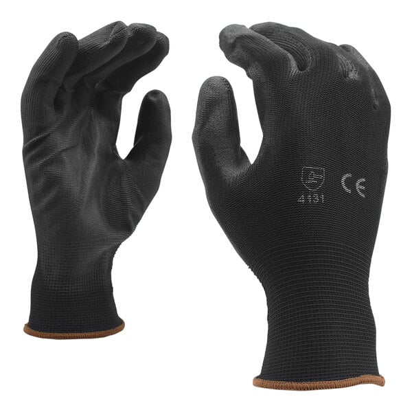 Cordova Black Polyester Gloves with Black Polyurethane Palm Coating - Small - 12/Pack