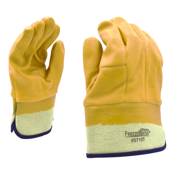 Cordova FreezeBeater Tan Double-Dipped PVC Gloves with Textured Finish and Foam-Insulated Lining - Large - 12/Pack
