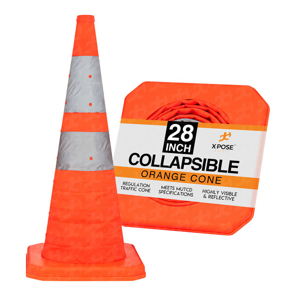 Xpose Safety 28" Orange HeavyDuty Collapsible Traffic Safety Cone with