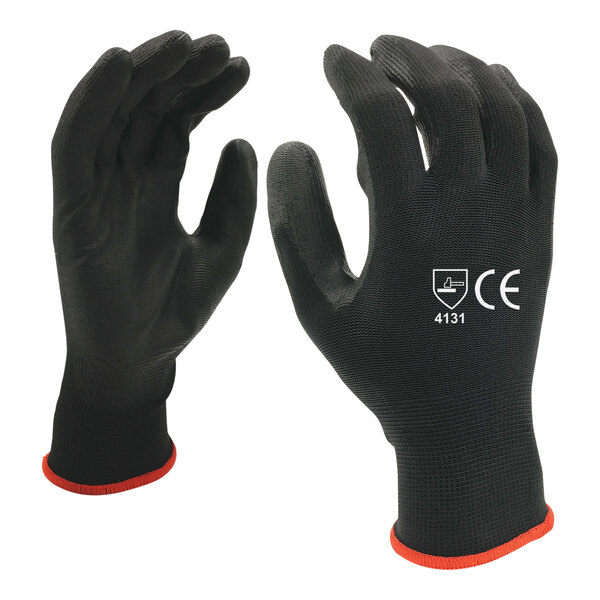 Cordova Black Nylon Gloves with Black Polyurethane Palm Coating - Large - 12/Pack