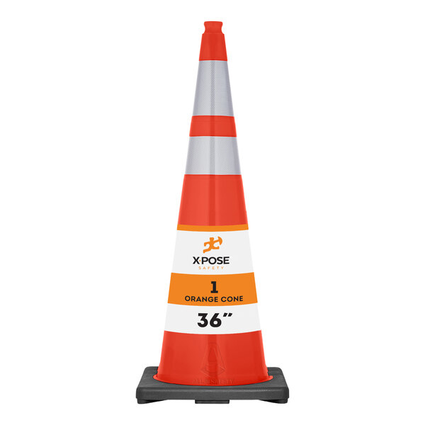 Xpose Safety 36" Orange Heavy-Duty PVC Traffic Cone with 10 lb. Base and Double Reflective Collars OTC36-64-1-X