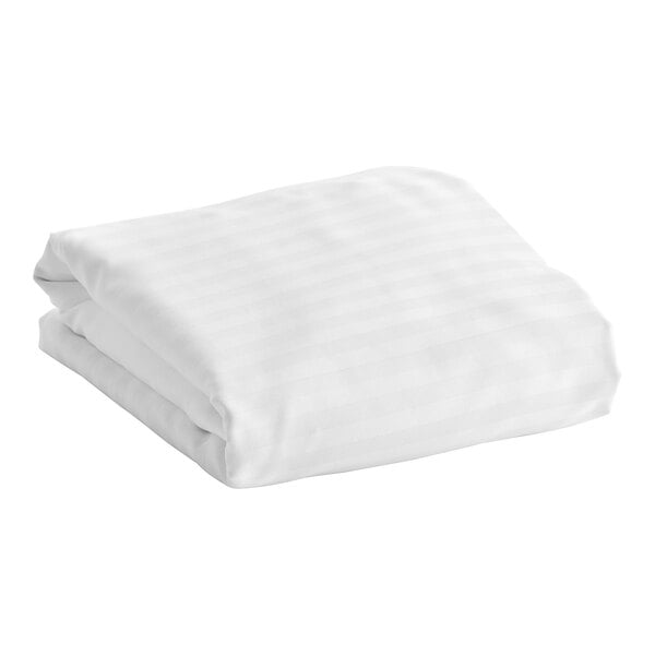 Garnier-Thiebaut Stanford T-300 80" x 60" x 17" White Tone-on-Tone Stripe Queen Size Sateen Weave Cotton / Polyester Fitted Sheet - 20/Case