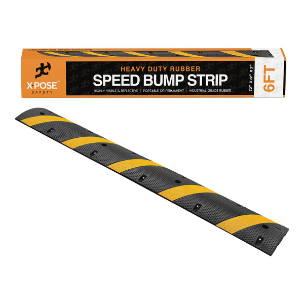 Xpose Safety 6' Heavy-Duty Black and Yellow Rubber Speed Bump RSH-6-X