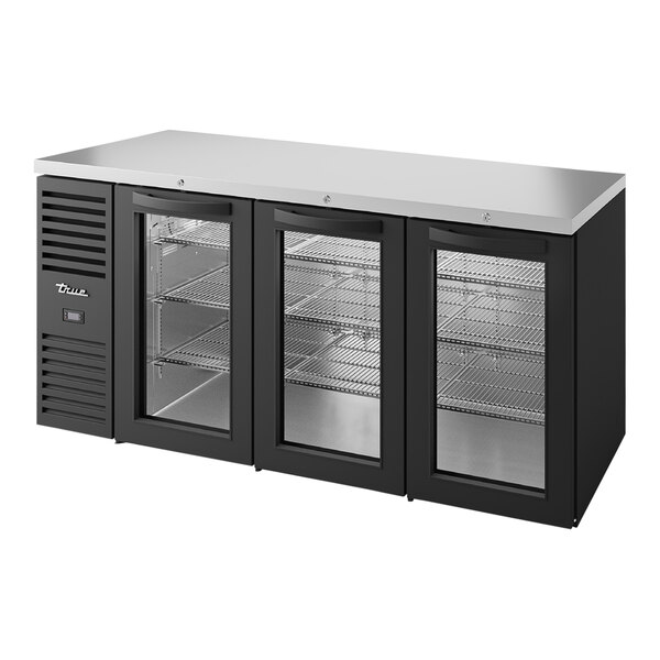 True TBR72RISZ1LBGGG1 72" Black Glass Door Narrow Back Bar