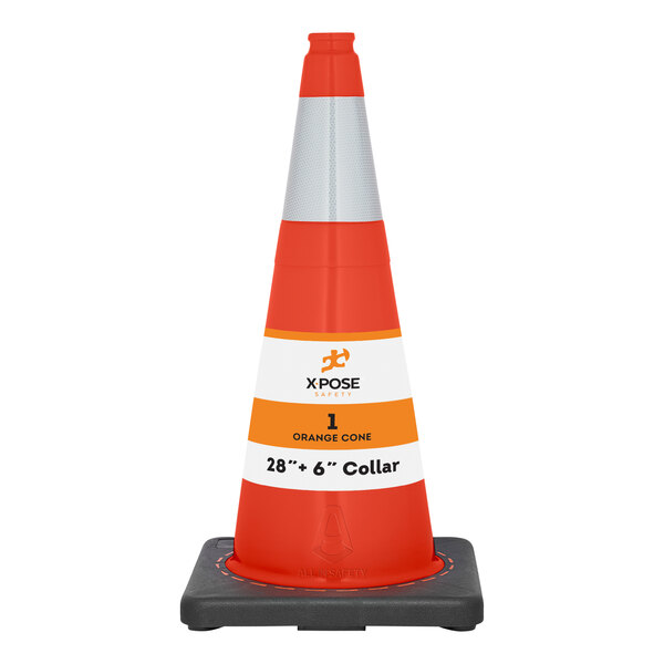 Xpose Safety 28" Orange Heavy-Duty PVC Traffic Cone with 7 lb. Base and Single Reflective Collar OTC28-6-1-X