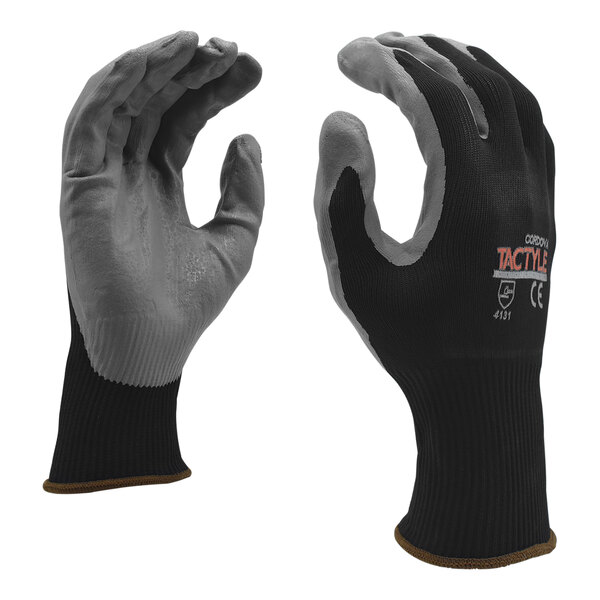 Cordova Tactyle 13 Gauge Black Nylon Gloves with Gray Foam Palm Coating - Extra Large - 12/Pack
