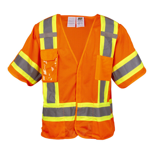Cordova Cor-Brite Orange Type R Class III High Visibility 5-Point Breakaway Self-Extinguishing Mesh Safety Vest with Hook & Loop Closure