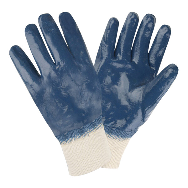 Cordova Standard Blue Smooth Supported Nitrile Gloves with Interlock Lining - 12/Pack