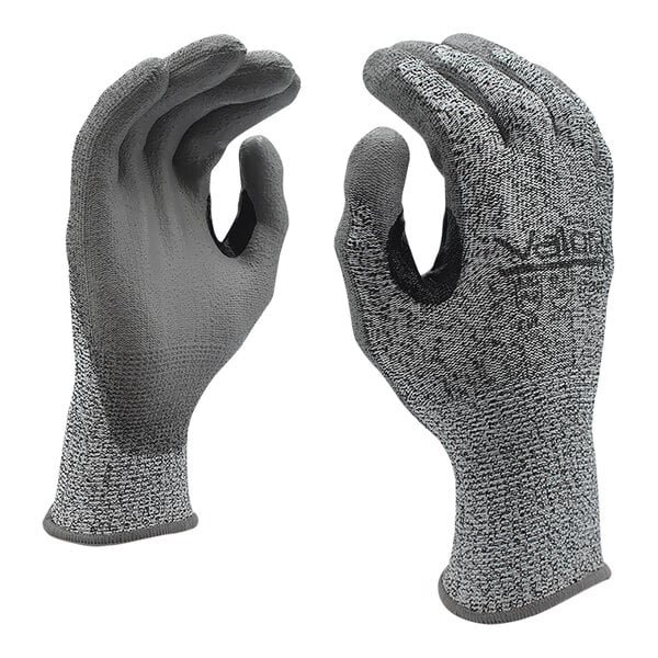 Cordova Valor Plus Salt and Pepper HPPE / Synthetic Fiber Gloves with Gray Polyurethane Palm Coating and Reinforced Thumb Crotch