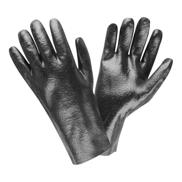 Cordova Black Large Rough PVC Gloves with Interlock Lining - 12/Pack