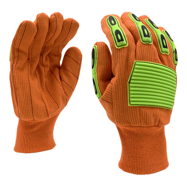 Cordova Hi-Vis Orange Polyester / Cotton Corded Canvas Gloves with TPR Reinforcements - Large - 12/Pack