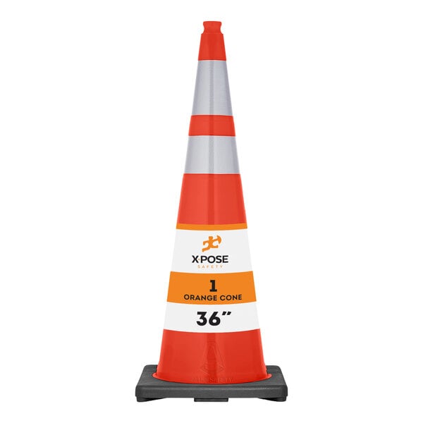 Xpose Safety 36" Slim Line Orange Heavy-Duty PVC Traffic Cone with 10 lb. Base and Double Reflective Collars OTC36SL-64-1-X