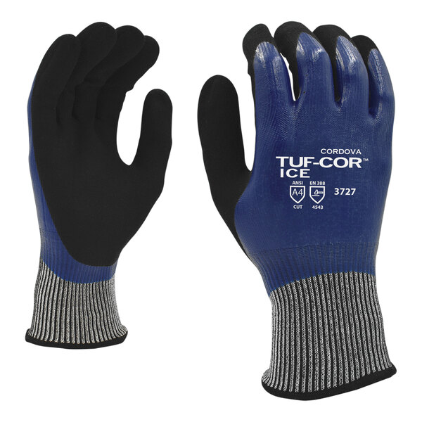 Cordova Tuf-Cor Ice Salt and Pepper 13 Gauge HPPE / Synthetic Fiber Gloves with 2-Layer Nitrile Coating and Thermal Acrylic Lining - Extra Large