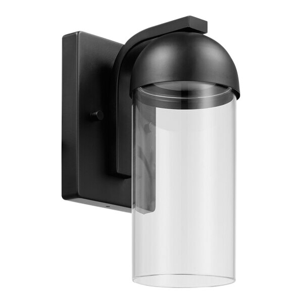 Globe Traditional Matte Black Outdoor LED Wall Sconce with Cylindrical Glass Shade - 120V, 12W
