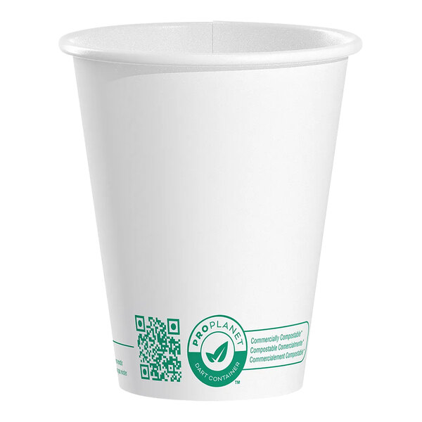 Solo ProPlanet 8 oz. White Compostable Single Wall PLA Paper Hot Cup - 1000/Case