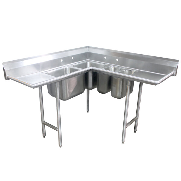 Advance Tabco 94-K5-18D Four Compartment Corner Sink with Two Drainboards - 140 1/2"