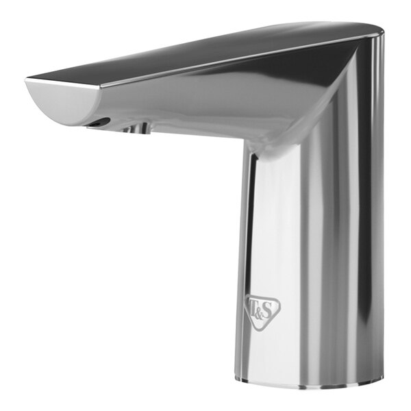 T&S WaveCrest ECW-3152 Polished Chrome Deck Mount Sensor Faucet with 4" Modern Edge Spout and 0.5 GPM Vandal-Resistant Non-Aerated Spray Device