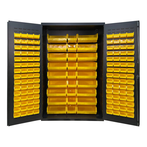Valley Craft 14 Gauge 48" x 24" x 78" Steel Storage Cabinet with 147 Yellow Bins F87843A3