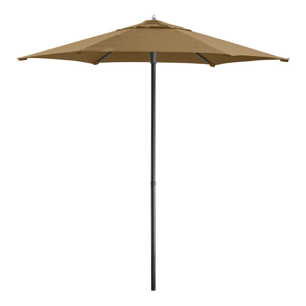 Lancaster Table & Seating 7 1/2' Round Wheat Push Lift Woodgrain Aluminum Umbrella