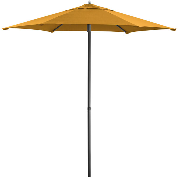 Lancaster Table & Seating 7 1/2' Round Yellow Push Lift Silver Aluminum Umbrella