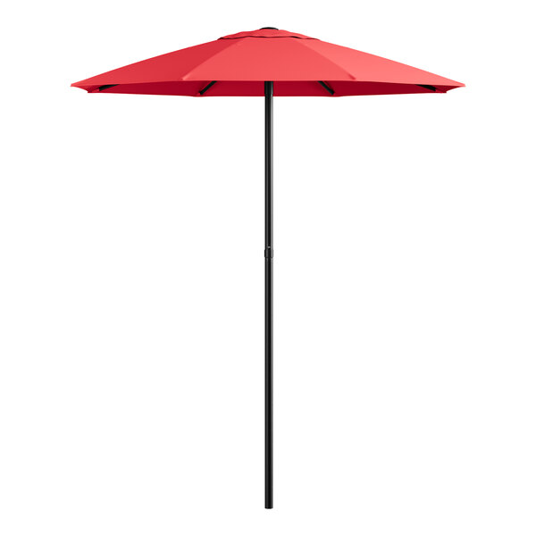 Lancaster Table & Seating 6' Round Strawberry Push Lift Black Steel Umbrella