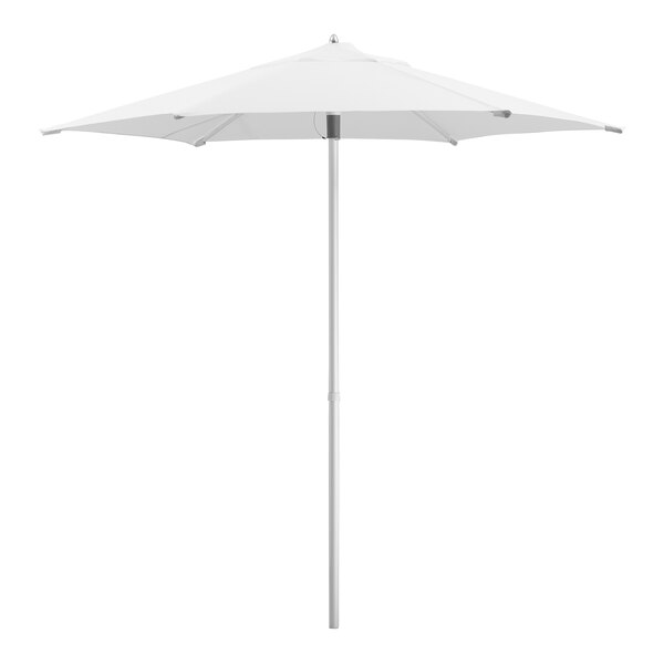Lancaster Table & Seating 7 1/2' Round Ivory Push Lift Black Aluminum Umbrella
