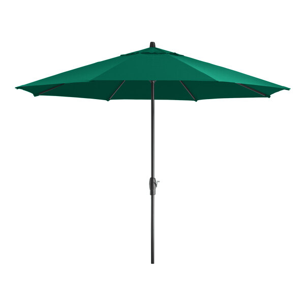 Lancaster Table & Seating 11' Round Forest Green Crank Lift Silver Aluminum Umbrella