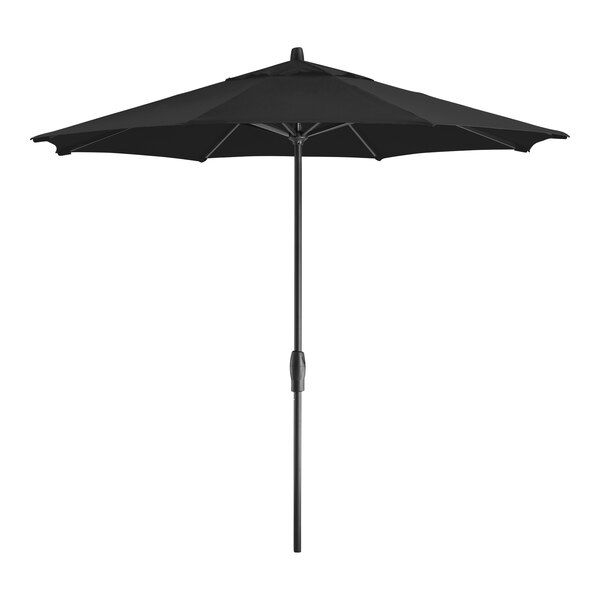 Lancaster Table & Seating 9' Round Black and White Stripe Crank Lift Auto Tilt Silver Aluminum Umbrella